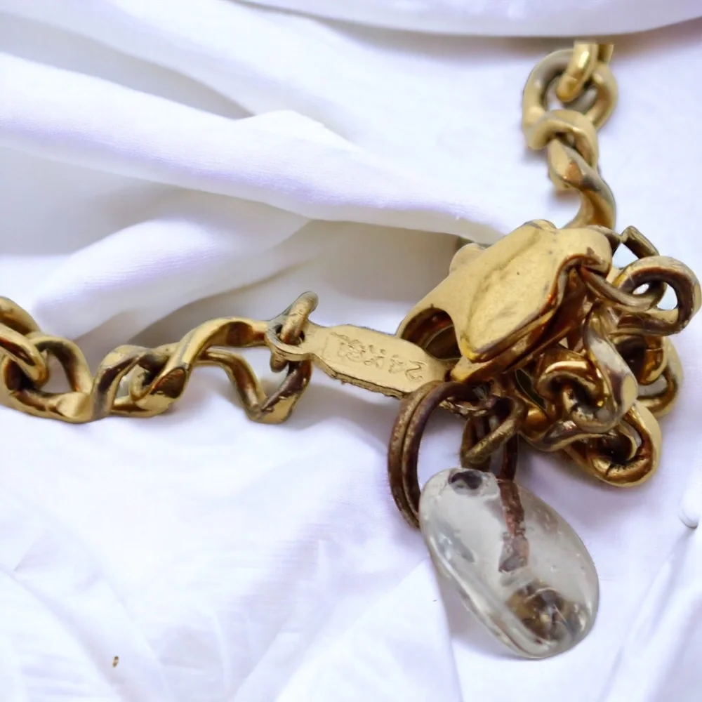 24K GFL Chain Link Bracelet Dainty Vintage Links with Glass Heart Charm 7